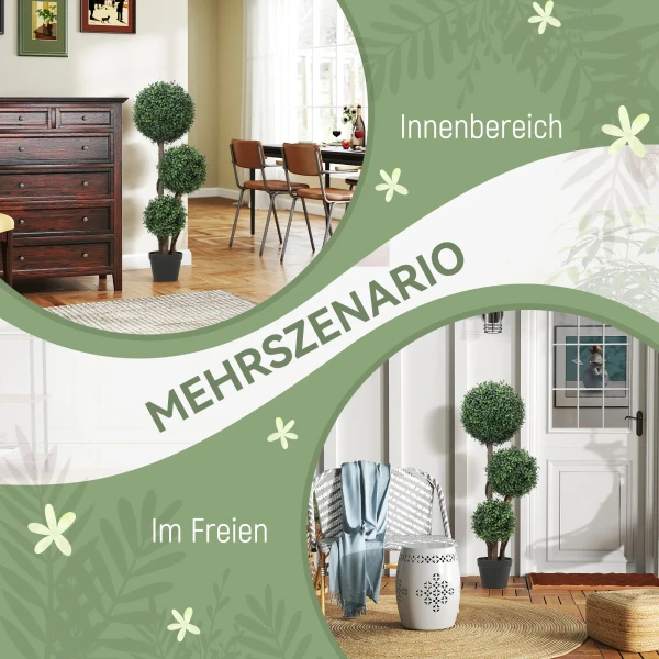 Kunstmatige Buxus Bol Drievoudige Kunstplant, Kunstmatige Plant Met Houten Stam In Pot, 30 X 30 X 100 Cm, Groen