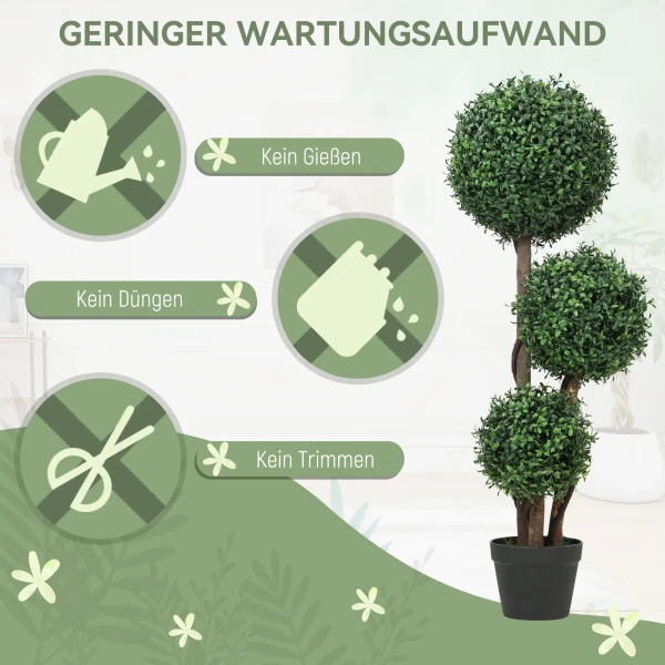 Kunstmatige Buxus Bol Drievoudige Kunstplant, Kunstmatige Plant Met Houten Stam In Pot, 30 X 30 X 100 Cm, Groen