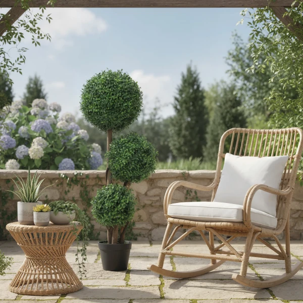 Kunstmatige Buxus Bol Drievoudige Kunstplant, Kunstmatige Plant Met Houten Stam In Pot, 30 X 30 X 100 Cm, Groen