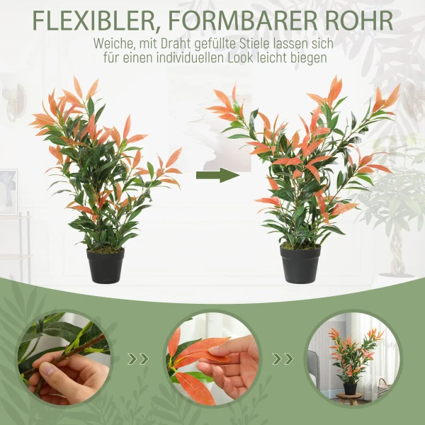 Kunstmatige Glansmispel 90 Cm Kunstplant Met 300 Bladeren, Aanpasbare Takken, 45 X 45 X 90 Cm, Rood+Groen