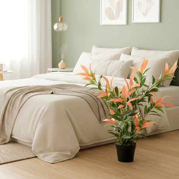 Kunstmatige Glansmispel 90 Cm Kunstplant Met 300 Bladeren, Aanpasbare Takken, 45 X 45 X 90 Cm, Rood+Groen