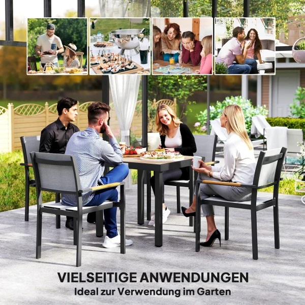 Kunststof Tuintafel 78 X 78 X 74 Cm Weerbestendig Aluminium Frame, Buffettafel Campingtafel Voor 4 Personen Balkontafel Terrastafel Buiteneettafel Voor Tuin, Terras Balkon Zwart