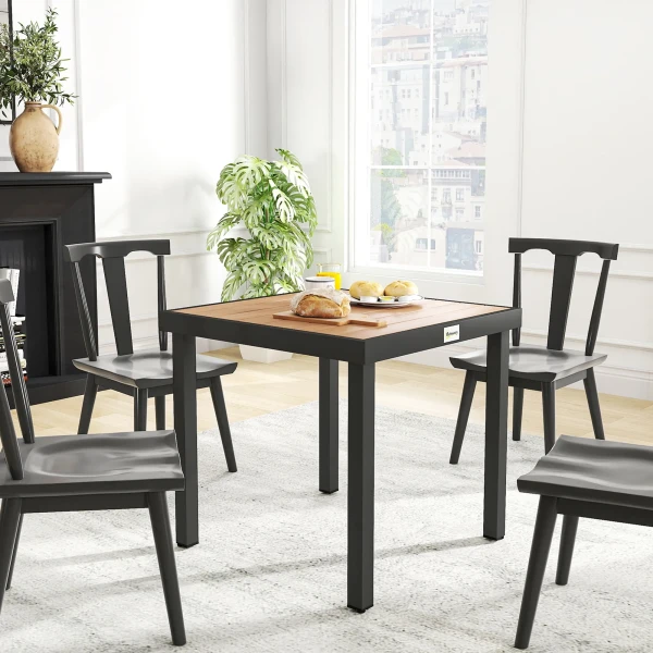 Kunststof Tuintafel 78 X 78 X 74 Cm Weerbestendig Aluminium Frame, Buffettafel Campingtafel Voor 4 Personen Balkontafel Terrastafel Buiteneettafel Voor Tuin, Terras Balkon Zwart