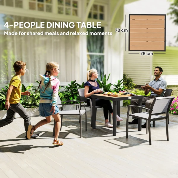 Kunststof Tuintafel 78 X 78 X 74 Cm Weerbestendig Aluminium Frame, Buffettafel Campingtafel Voor 4 Personen Balkontafel Terrastafel Buiteneettafel Voor Tuin, Terras Balkon Zwart