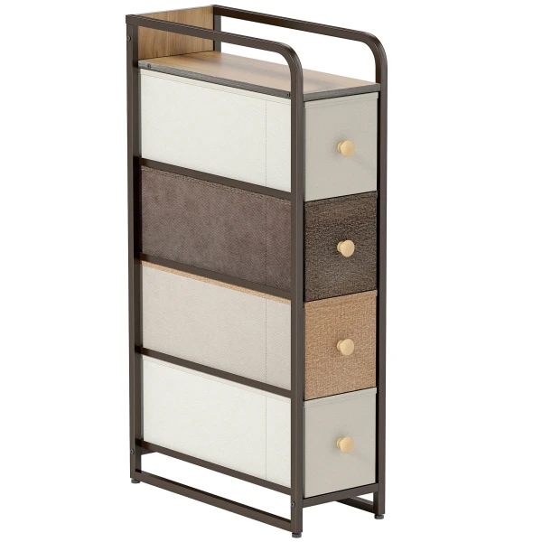 Ladekast Met 4 Lades Gemaakt Van Vliesstof, Opbergkast Met Stalen Frame, 20 X 47 X 84,5 Cm, Meerkleurig