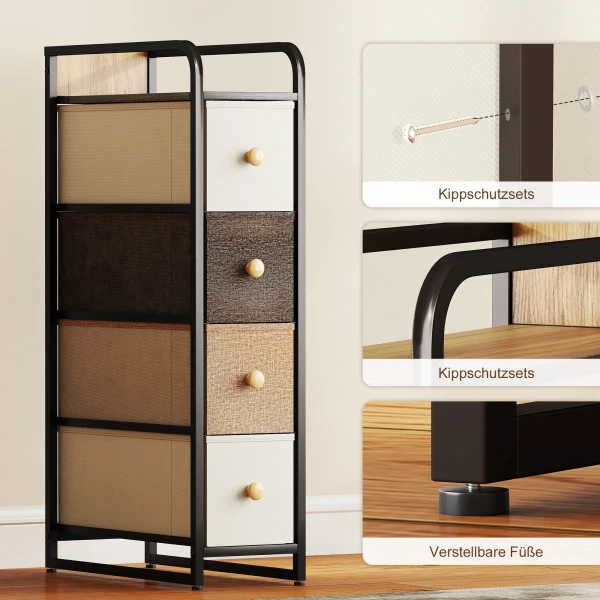 Ladekast Met 4 Lades Gemaakt Van Vliesstof, Opbergkast Met Stalen Frame, 20 X 47 X 84,5 Cm, Meerkleurig