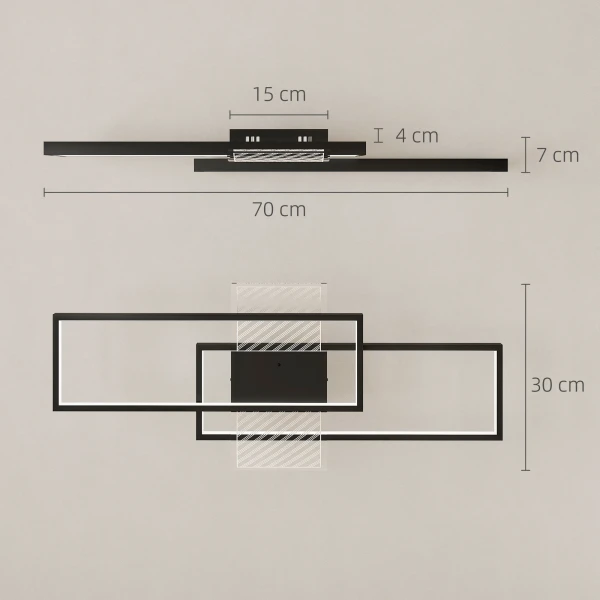LED Plafondlamp 43W 4600LM 3000 6000K Dimbare Plafondlamp Plat Met Afstandsbediening Wandschakelaar 70 X 30 X 7 Cm Zwart