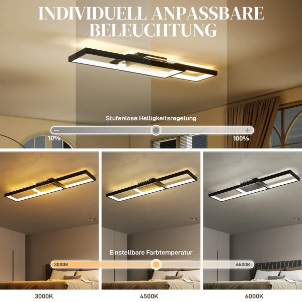 LED Plafondlamp 43W 4600LM 3000 6000K Dimbare Plafondlamp Plat Met Afstandsbediening Wandschakelaar 70 X 30 X 7 Cm Zwart