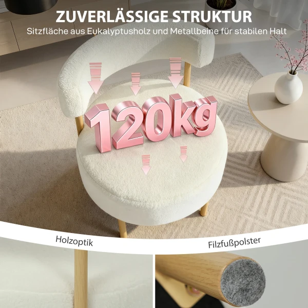 Loungestoel Relaxstoel Met Sherpa Vlies, Metalen Poten In Houtlook Gestoffeerde Stoel 67 X 67 X 71 Cm Crèmewit