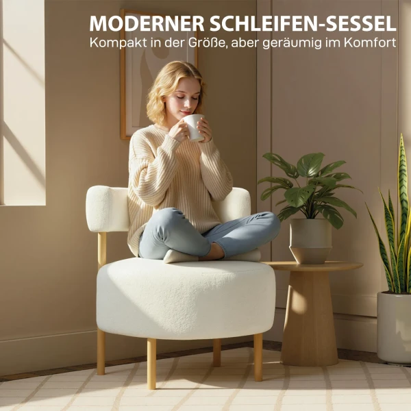 Loungestoel Relaxstoel Met Sherpa Vlies, Metalen Poten In Houtlook Gestoffeerde Stoel 67 X 67 X 71 Cm Crèmewit