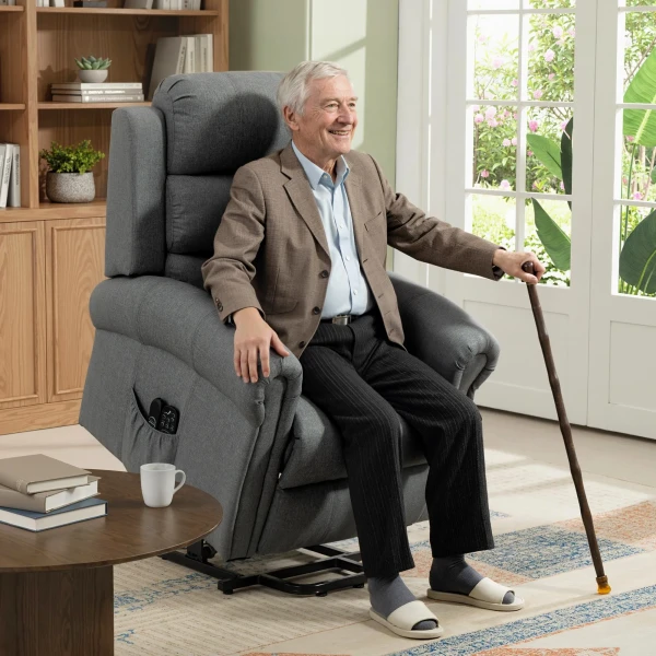 Massagestoel Met Opsta hulp, Relaxstoel, Vibratiekoppen, Met Kantelfunctie, Linnenlook, Grijs