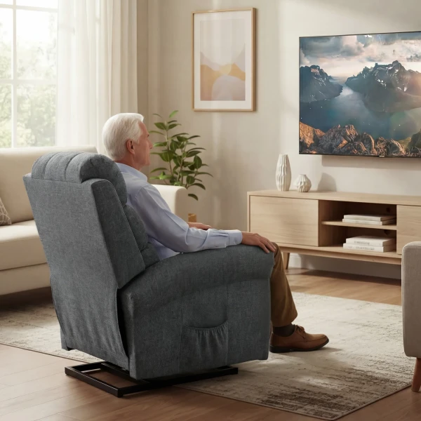 Massagestoel Met Opsta hulp, Relaxstoel, Vibratiekoppen, Met Kantelfunctie, Linnenlook, Grijs