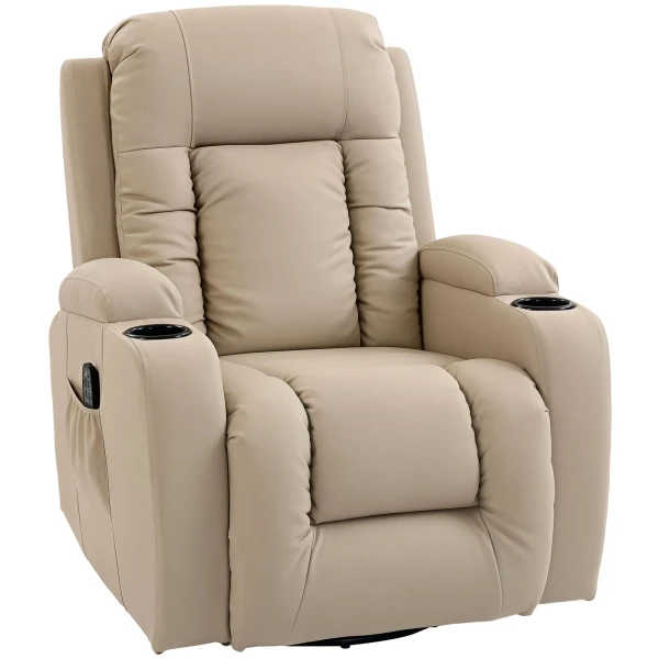 Massagestoel Met Schommel , Lig & Verwarmingsfunctie, 3 Modi, Draaibaar, Crèmewit