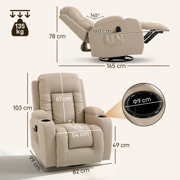 Massagestoel Met Schommel , Lig & Verwarmingsfunctie, 3 Modi, Draaibaar, Crèmewit