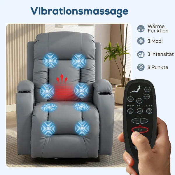 Massagestoel Met Schommel , Lig & Verwarmingsfunctie, 3 Modi, Draaibaar, Lichtgrijs