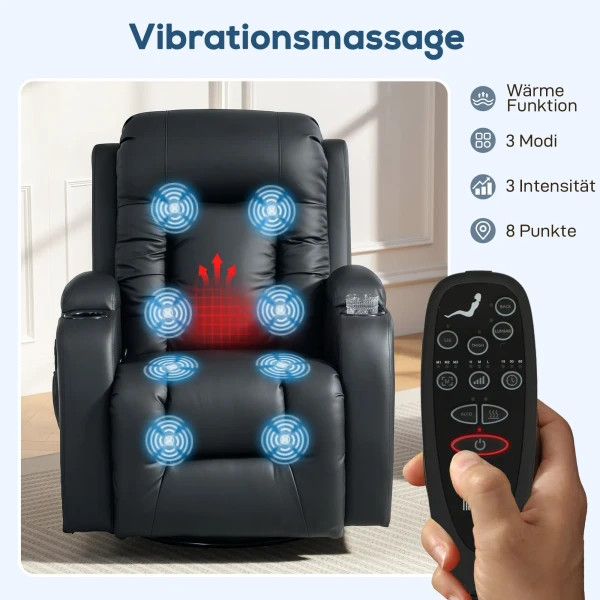 Massagestoel Met Schommel , Lig & Verwarmingsfunctie, 3 Modi, Draaibaar, Zwart