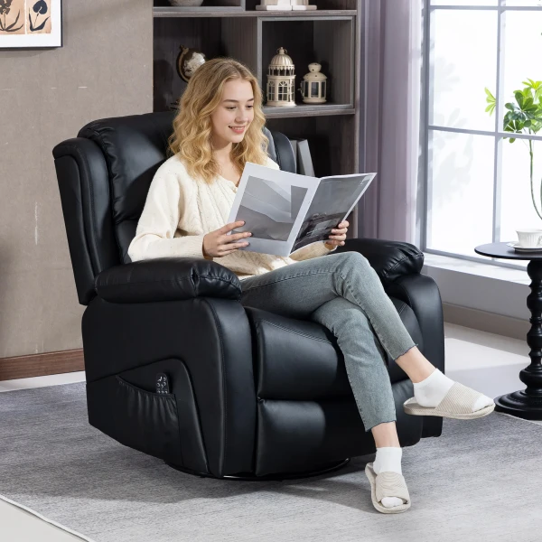 Massagestoel, Warmte & Ligfunctie, Kunstleer, Tot 150kg, 97x92x104cm, Zwart