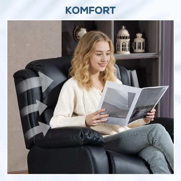 Massagestoel, Warmte & Ligfunctie, Kunstleer, Tot 150kg, 97x92x104cm, Zwart