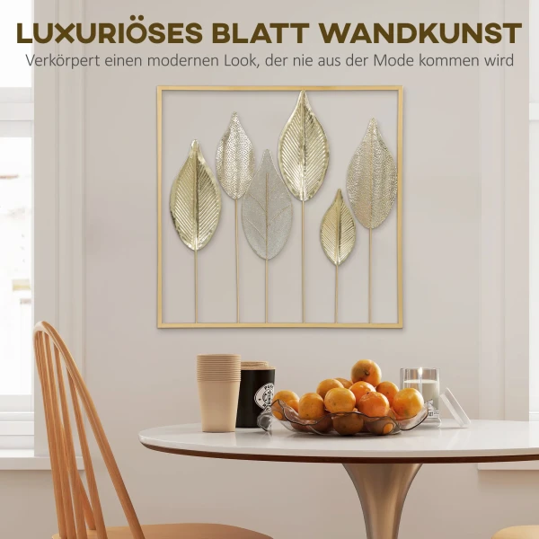 Metalen Frame Met Bladontwerp, Wanddecoratie, Moderne Stijl, Goudkleurig