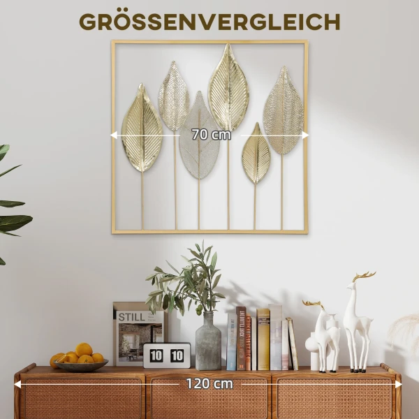 Metalen Frame Met Bladontwerp, Wanddecoratie, Moderne Stijl, Goudkleurig