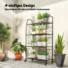 Metalen Plantenstandaard Met 4 Niveaus, Robuust Ladderrek Voor Bloempotten Met Vergrendelbare Wielen