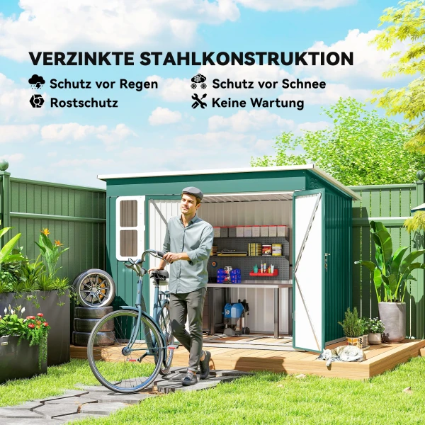 Metalen Schuur Voor Het Opbergen Van Tuingereedschap, Met Raam, Brede Deur, 260 X 177 X 190 Cm, Groen