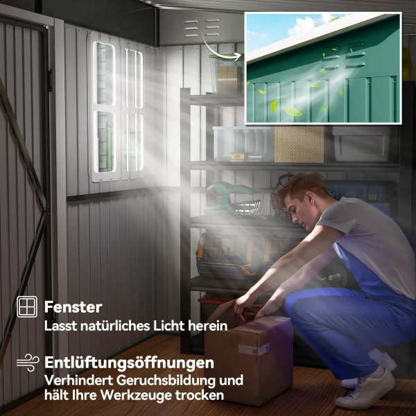 Metalen Schuur Voor Het Opbergen Van Tuingereedschap, Met Raam, Brede Deur, 260 X 177 X 190 Cm, Groen