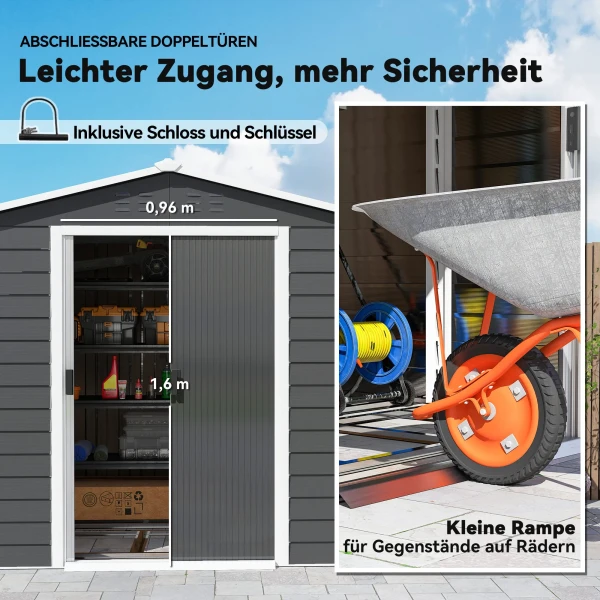 Metalen Tuinhuisje, Weerbestendig & Roestvrij, Afsluitbaar, 2,40 X 2,06 X 1,98 M, Donkergrijs