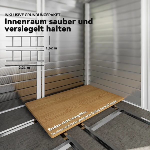 Metalen Tuinhuisje, Weerbestendig & Roestvrij, Afsluitbaar, 2,40 X 2,06 X 1,98 M, Lichtgrijs