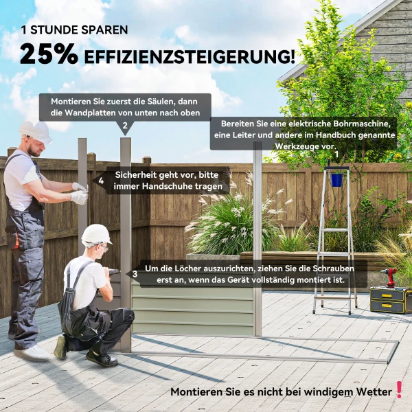 Metalen Tuinschuur, Gereedschapsschuur, Dubbele Deur, 249 X 121 X 166/183cm, Lichtgrijs