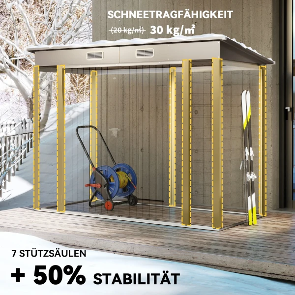 Metalen Tuinschuur, Gereedschapsschuur, Dubbele Deur, 249 X 121 X 166/183cm, Lichtgrijs