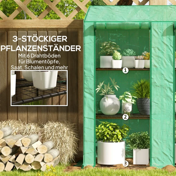 Mini kas, 3 Verdiepingen, 6 Draadrekken, 2 Openingen, Kunststof Zeil, Groen