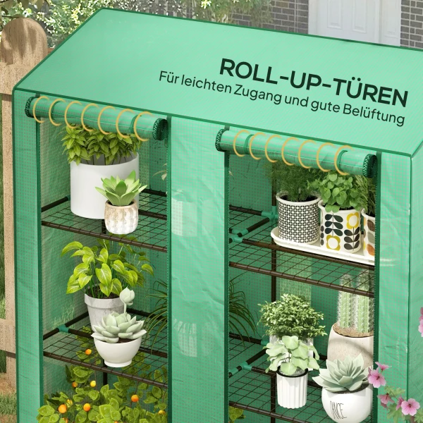 Mini kas, 3 Verdiepingen, 6 Draadrekken, 2 Openingen, Kunststof Zeil, Groen