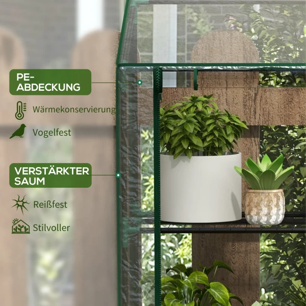 Mini kas, 3 Verdiepingen, 6 Draadrekken, 2 Openingen, Kunststof Zeil, Transparant