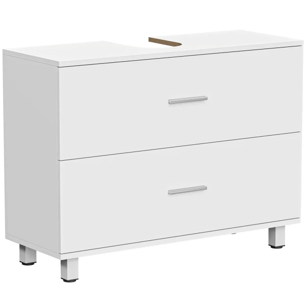 Modern Badkameronderkast Met 2 Lades, Vrijstaande Onderkast Voor Wastafel Zonder Sokkel, Wit