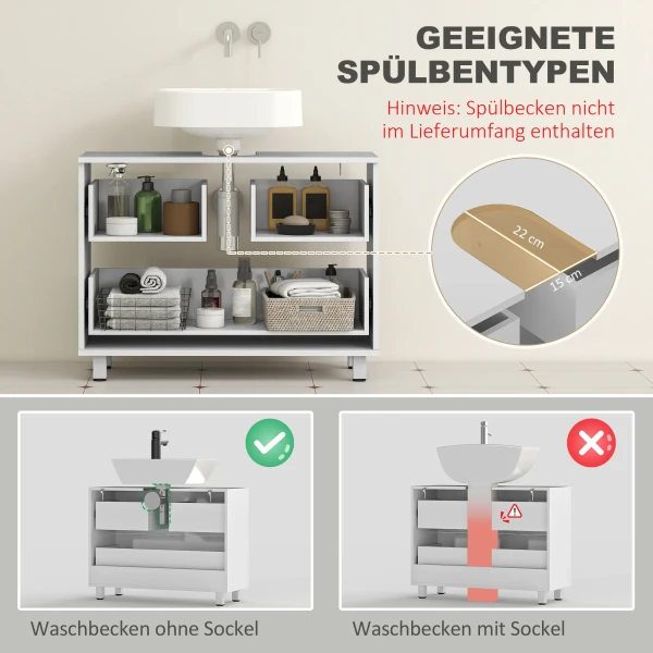 Modern Badkameronderkast Met 2 Lades, Vrijstaande Onderkast Voor Wastafel Zonder Sokkel, Wit