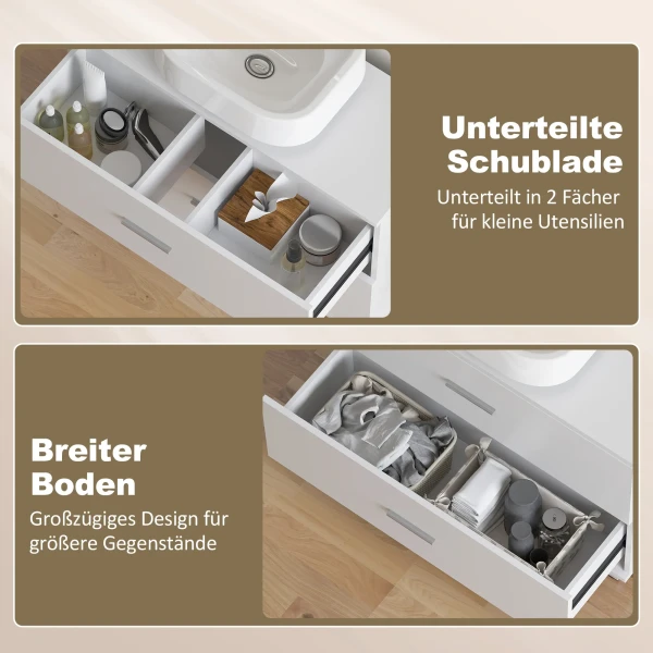 Modern Badkameronderkast Met 2 Lades, Vrijstaande Onderkast Voor Wastafel Zonder Sokkel, Wit