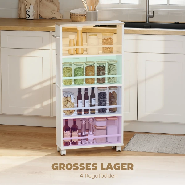 Multifunctioneel Rek Met Wielen, Smalle Bouw, 4 Vakken, 45x15x91 Cm, Natuur