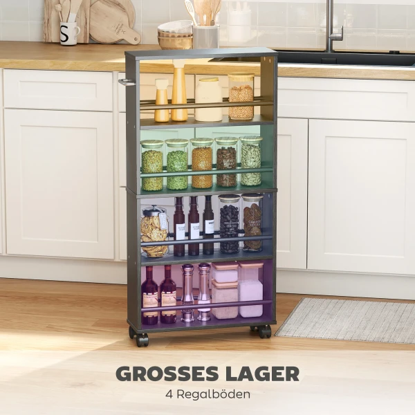 Multifunctioneel Rek Op Wielen, Smalle Bouw, 4 Vakken, 45x15x91 Cm, Zwart