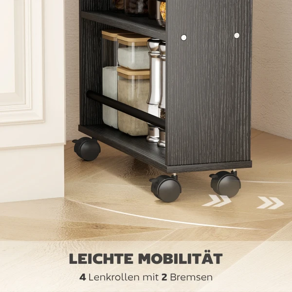 Multifunctioneel Rek Op Wielen, Smalle Bouw, 4 Vakken, 45x15x91 Cm, Zwart