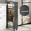 Multifunctioneel Rek Op Wielen, Smalle Bouw, 4 Vakken, 45x15x91 Cm, Zwart