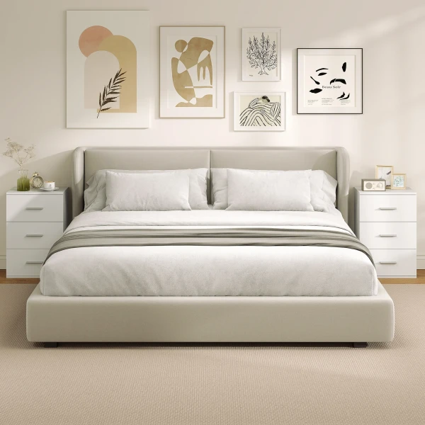 Nachtkastje Met 3 Lades, Bijzetkastje Voor Slaapkamer, MDF, Wit