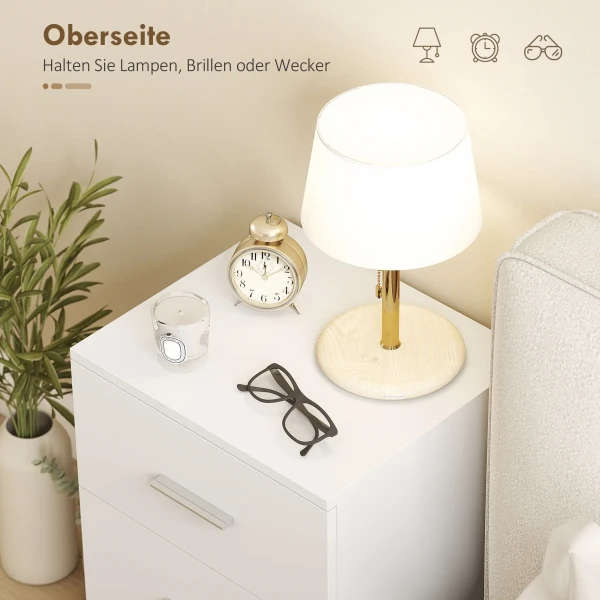 Nachtkastje Met 3 Lades, Bijzetkastje Voor Slaapkamer, MDF, Wit