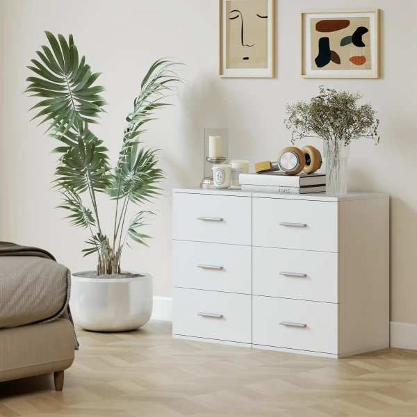 Nachtkastje Met 3 Lades, Bijzetkastje Voor Slaapkamer, MDF, Wit