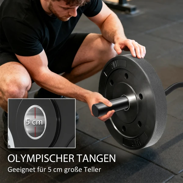 Olympische Stang, Gewichtheffen Stang, 5 Cm Mouwen, Staal, 100 Kg Draagvermogen, Zwart