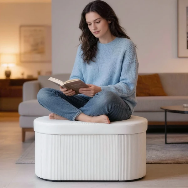 Opklapbare Zitbank Met Opbergruimte, Gestoffeerde Bank Met Fluwelen Look Voor Woonkamer 76 X 38 X 35 Cm Crème