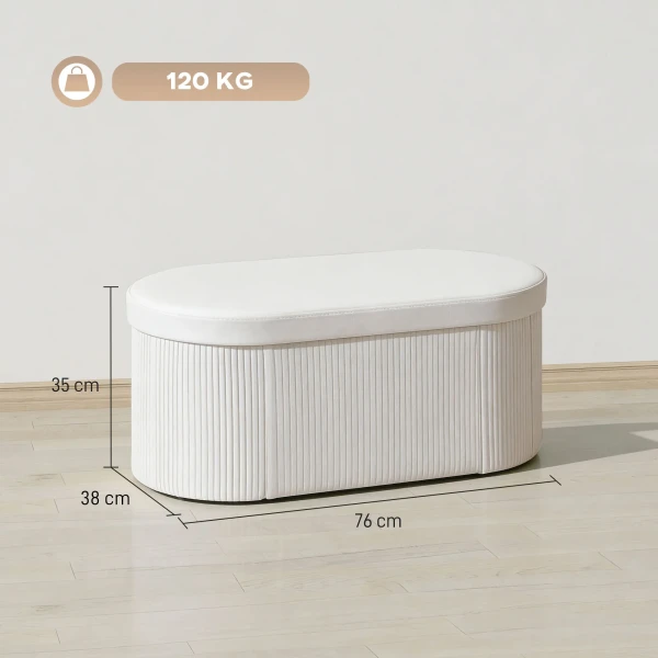 Opklapbare Zitbank Met Opbergruimte, Gestoffeerde Bank Met Fluwelen Look Voor Woonkamer 76 X 38 X 35 Cm Crème