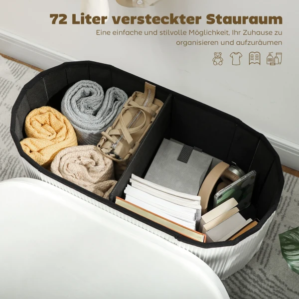 Opklapbare Zitbank Met Opbergruimte, Gestoffeerde Bank Met Fluwelen Look Voor Woonkamer 76 X 38 X 35 Cm Crème