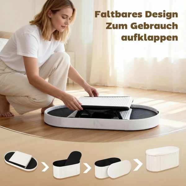 Opklapbare Zitbank Met Opbergruimte, Gestoffeerde Bank Met Fluwelen Look Voor Woonkamer 76 X 38 X 35 Cm Crème