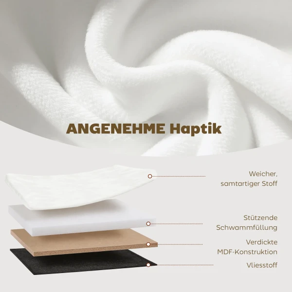 Opklapbare Zitbank Met Opbergruimte, Gestoffeerde Bank Met Fluwelen Look Voor Woonkamer 76 X 38 X 35 Cm Crème